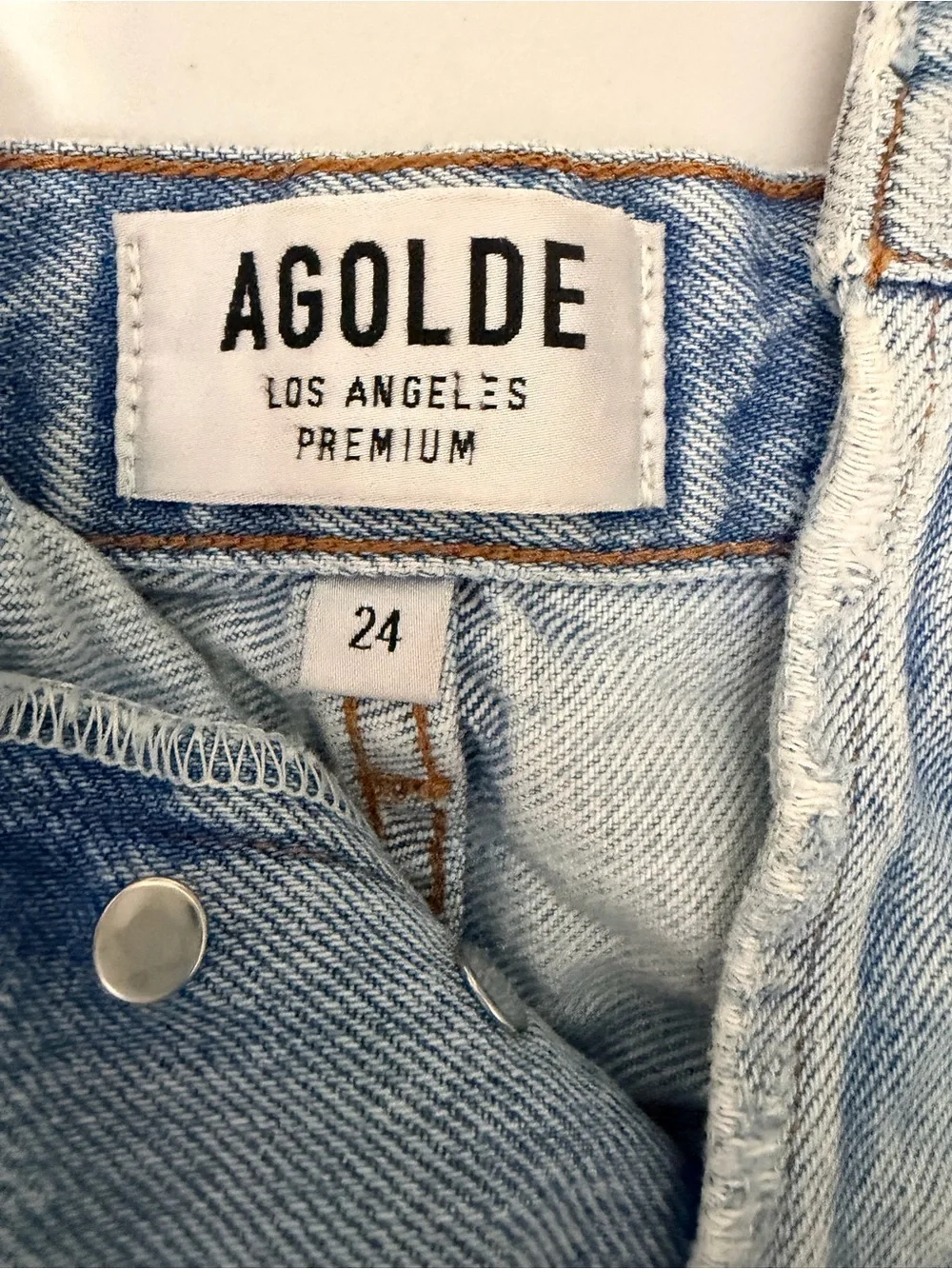 Agolde Light Blue High-Rise Distressed Denim Shorts